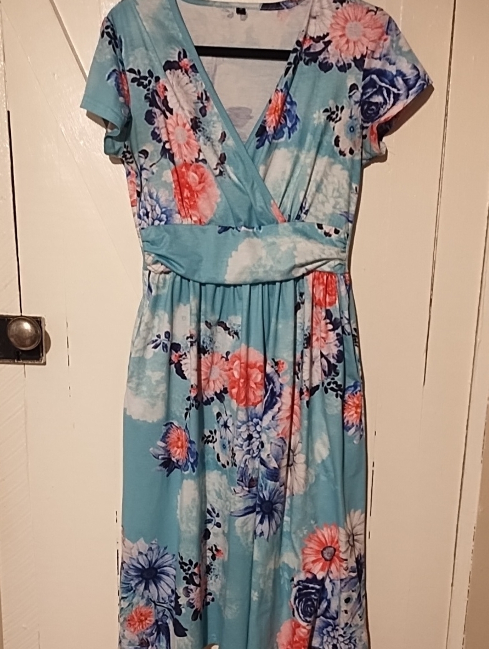 Floral Wrap-Front Maxi Dress in Light Blue Medium EUC.